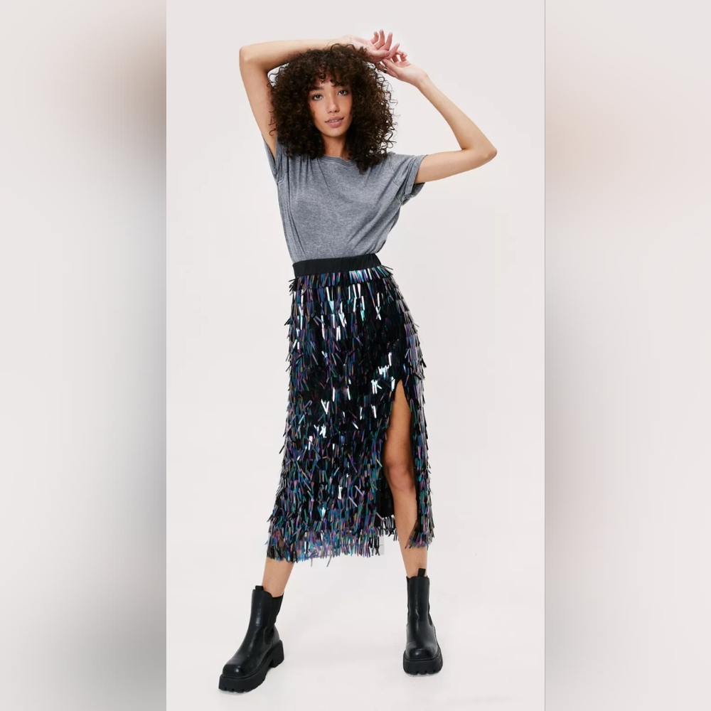 [NWT] Premium Sequin Split Hem Midi Skirt